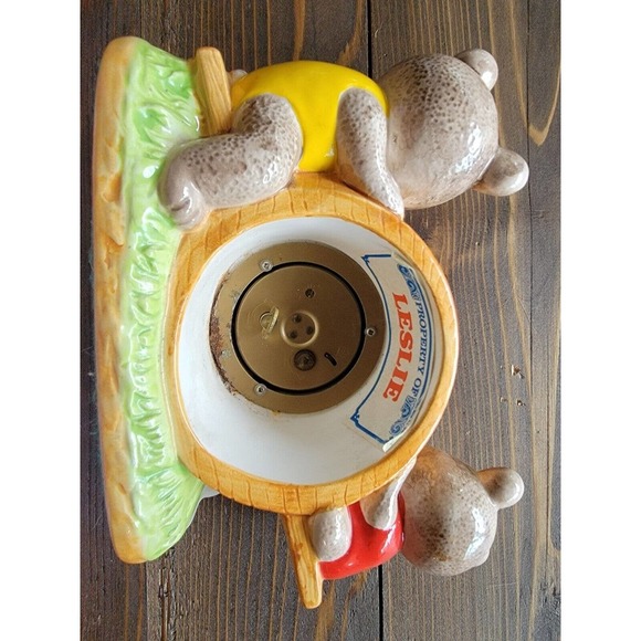 Vintage Ceramic Bear Mantle Table Clock Made In Japan - Picture 9 of 13